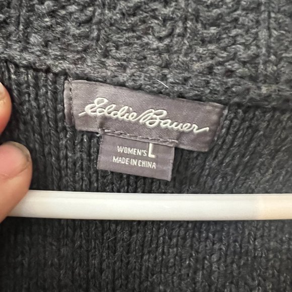 Eddie Bauer charcoal grey cable knit moto zip-up cardigan, cotton blend, large. - Picture 5 of 8